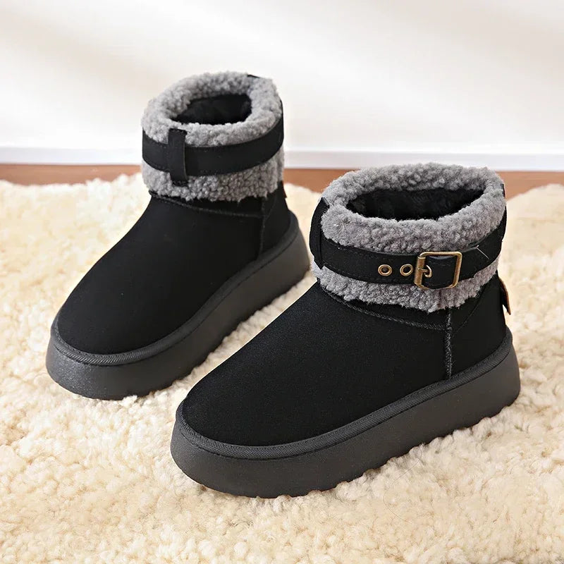 Thick Bottom Women's Fleece-lined Boots Cotton Warm Shoes Integrated Leather Outerwear New Style Snow Boots