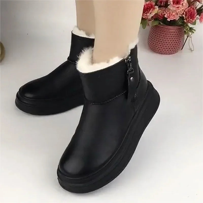 Velvet and Thickening Women's Boots New Comfortable and Versatile Thick-soled Cotton Boots Botas De Mujer