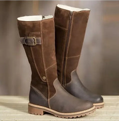 Warm Snow Leather Flats Plus Size Fur Knee High Boots