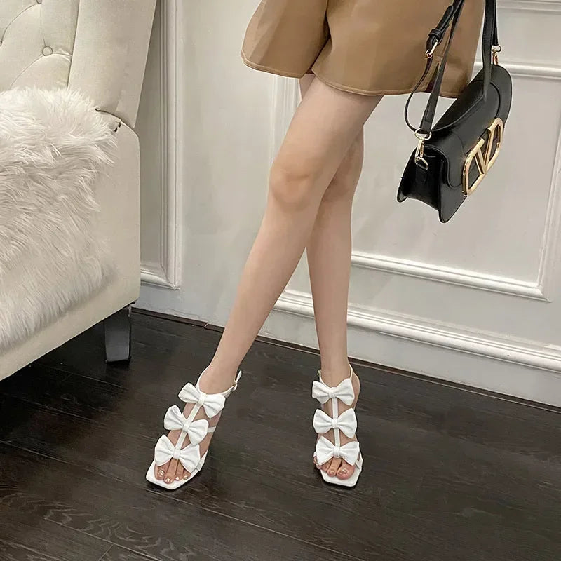 Stylish White French Women's Square Head Peep Toe Super High Heel High Heel
