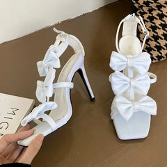 Stylish White French Women's Square Head Peep Toe Super High Heel High Heel