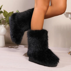 Fluffy Faux Fox Fur Plush Warm Furry Outdoor Snow Boot