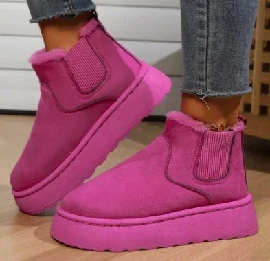Short Plush Warm Suede Fur Chelsea Ankle Platform Snow Boot