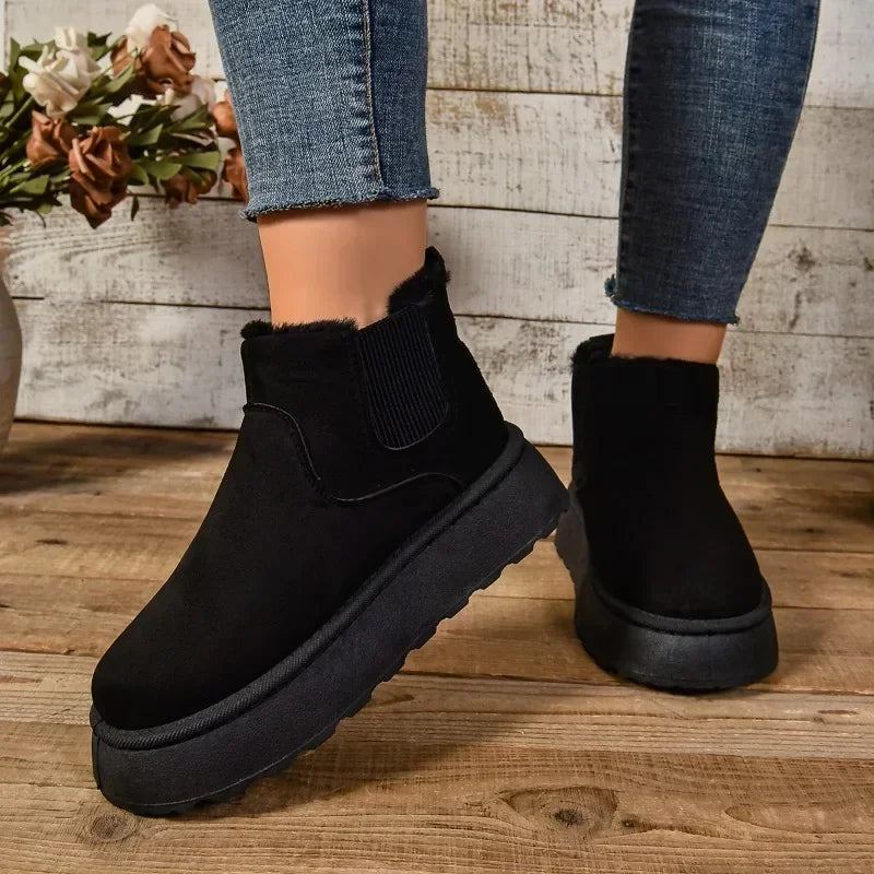 Short Plush Warm Suede Fur Chelsea Ankle Platform Snow Boot