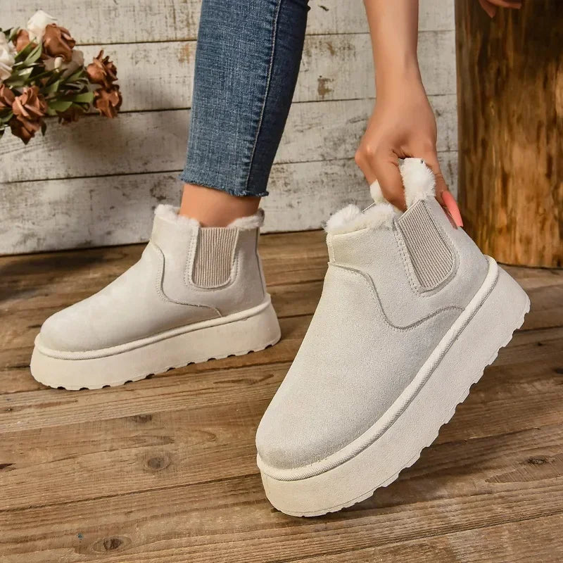 Short Plush Warm Suede Fur Chelsea Ankle Platform Snow Boot