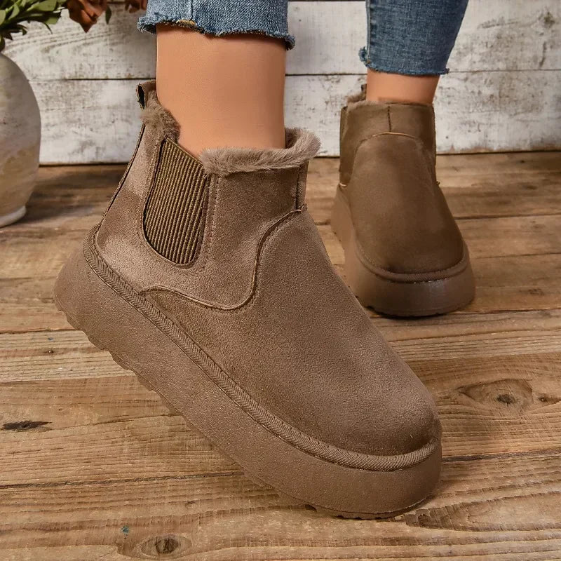Short Plush Warm Suede Fur Chelsea Ankle Platform Snow Boot
