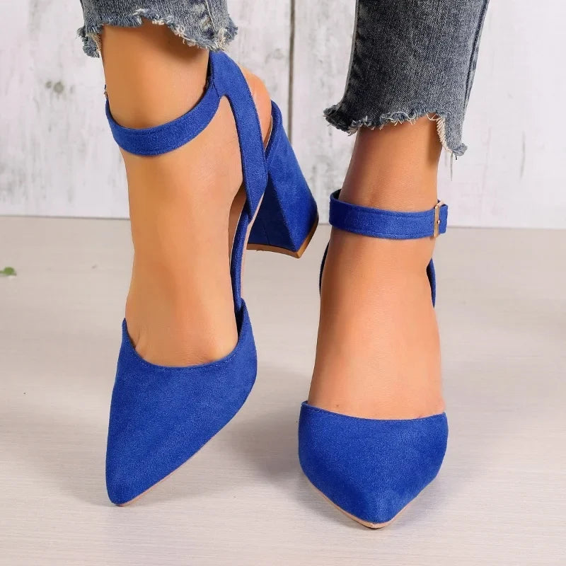 Women's Pointed Toe Highs Trend New Suede Chunky Shal Shoes Low Heel Pumps
