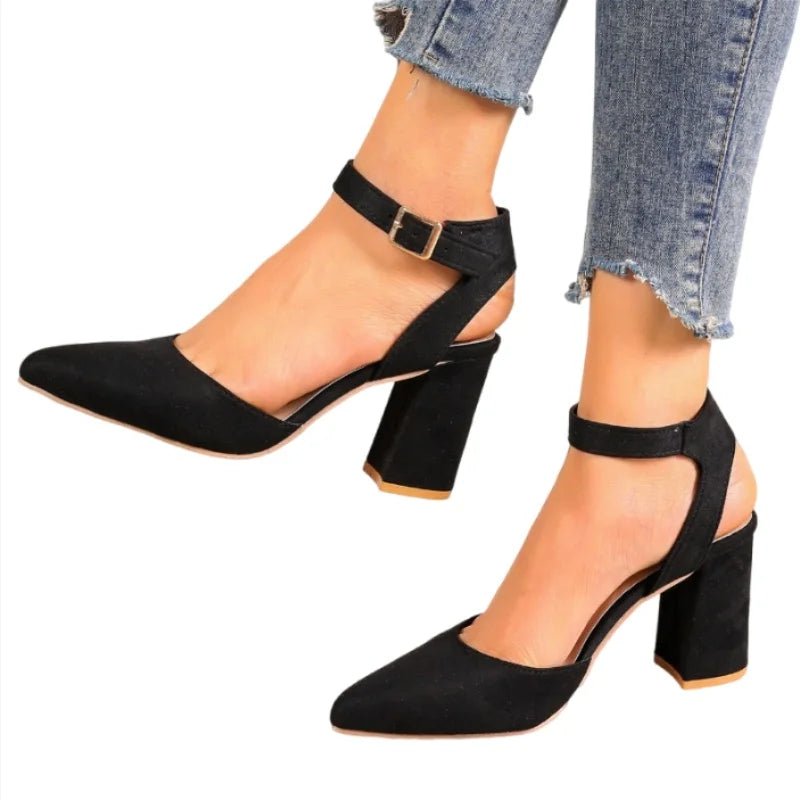 Women's Pointed Toe Highs Trend New Suede Chunky Shal Shoes Low Heel Pumps