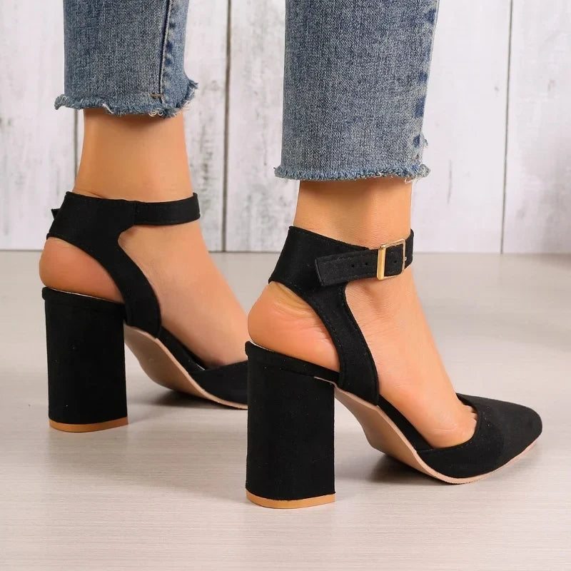 Women's Pointed Toe Highs Trend New Suede Chunky Shal Shoes Low Heel Pumps
