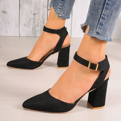 Women's Pointed Toe Highs Trend New Suede Chunky Shal Shoes Low Heel Pumps