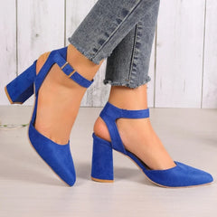 Women's Pointed Toe Highs Trend New Suede Chunky Shal Shoes Low Heel Pumps