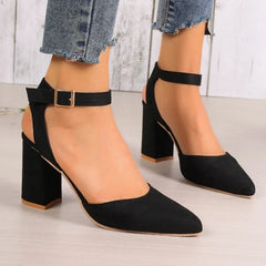 Women's Pointed Toe Highs Trend New Suede Chunky Shal Shoes Low Heel Pumps