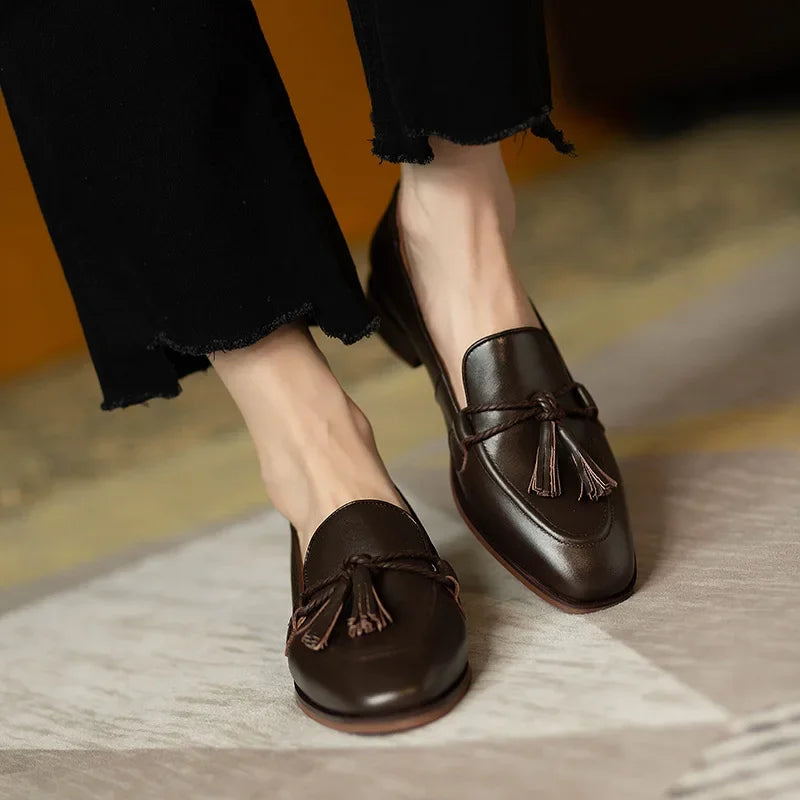 Patent Leather Bowknot Low Heel British Tassel Casual Flats Loafers