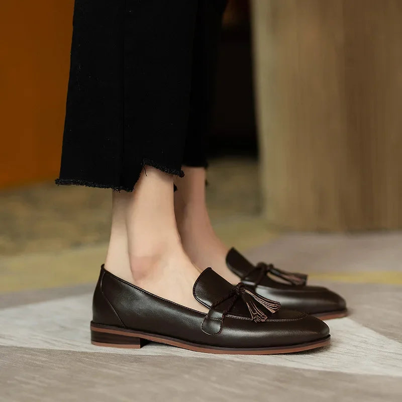Patent Leather Bowknot Low Heel British Tassel Casual Flats Loafers