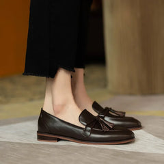 Patent Leather Bowknot Low Heel British Tassel Casual Flats Loafers