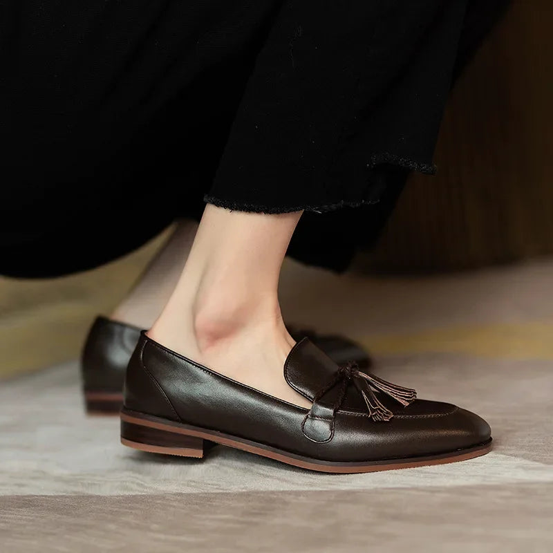 Patent Leather Bowknot Low Heel British Tassel Casual Flats Loafers