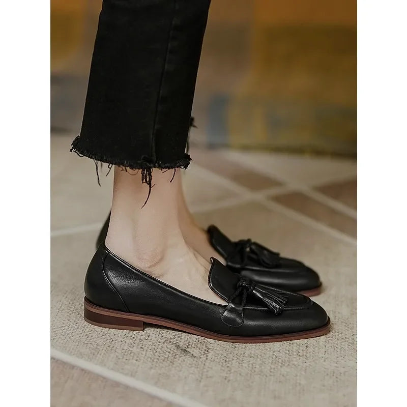 Patent Leather Bowknot Low Heel British Tassel Casual Flats Loafers