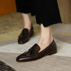 Patent Leather Bowknot Low Heel British Tassel Casual Flats Loafers