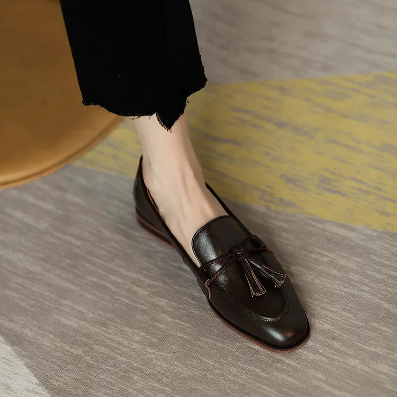Patent Leather Bowknot Low Heel British Tassel Casual Flats Loafers