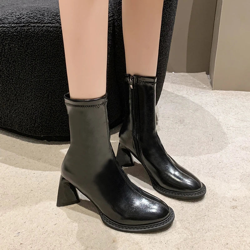 Elegant High Heels Chelsea Chunky Square Toe Ankle Boot