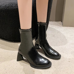 Elegant High Heels Chelsea Chunky Square Toe Ankle Boot