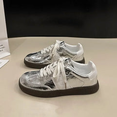 Leather Outdoor Casual Platform Vulcanized White Flats Tennis Skateboard
