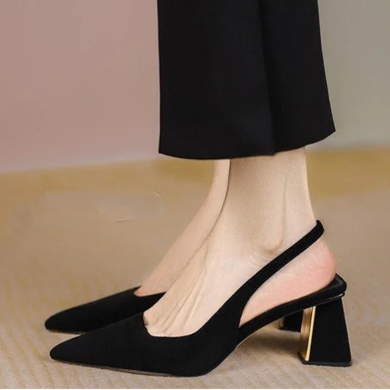 Black Highs New Party Thick Mules Wedding Slippers Low Heel Pumps