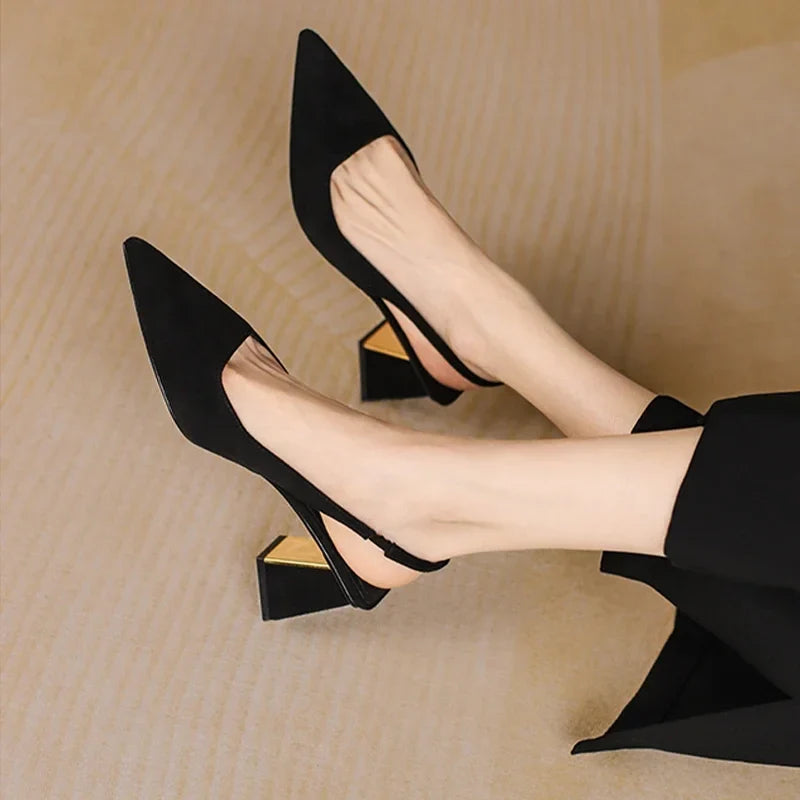 Black Highs New Party Thick Mules Wedding Slippers Low Heel Pumps