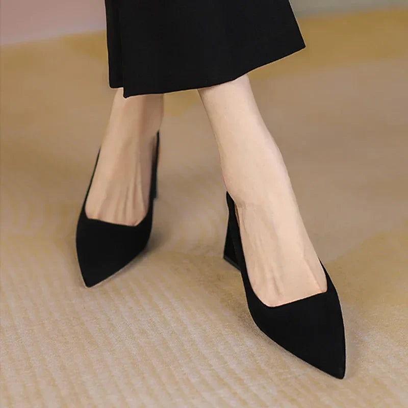 Black Highs New Party Thick Mules Wedding Slippers Low Heel Pumps
