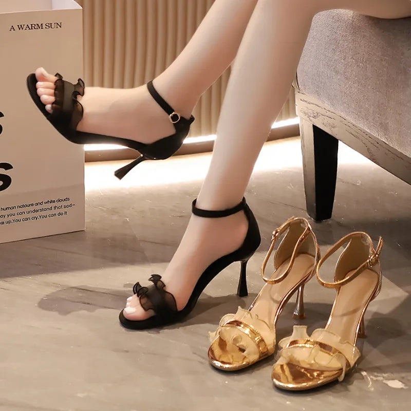 Mature Buckle Strap Thin Heels Stage Performance High Heel