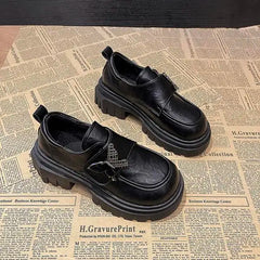 Bow Knot Leather Non-Slip Elevated Sole Comfortable Autumn Loafers