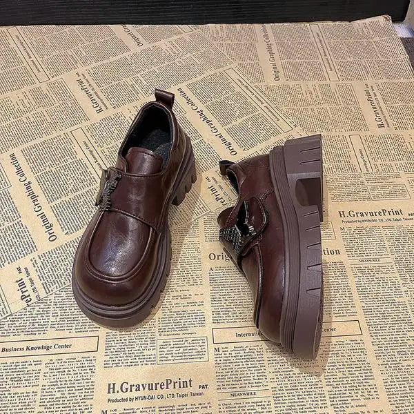 Bow Knot Leather Non-Slip Elevated Sole Comfortable Autumn Loafers