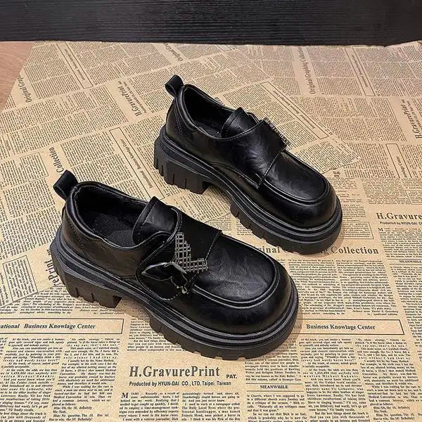 Bow Knot Leather Non-Slip Elevated Sole Comfortable Autumn Loafers