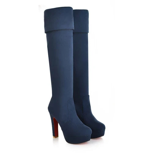 Shoes Over The Round Toe-Heeled Platform Slim Knee High Boots