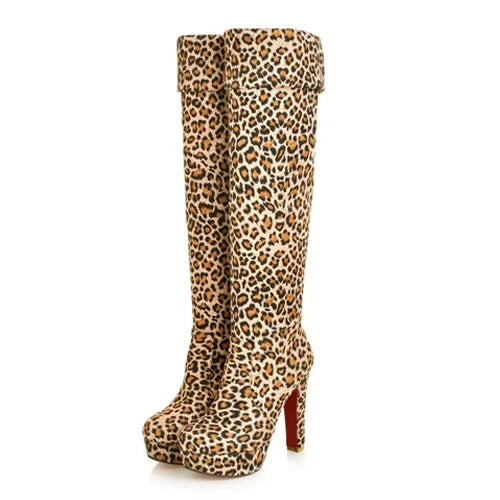 Shoes Over The Round Toe-Heeled Platform Slim Knee High Boots