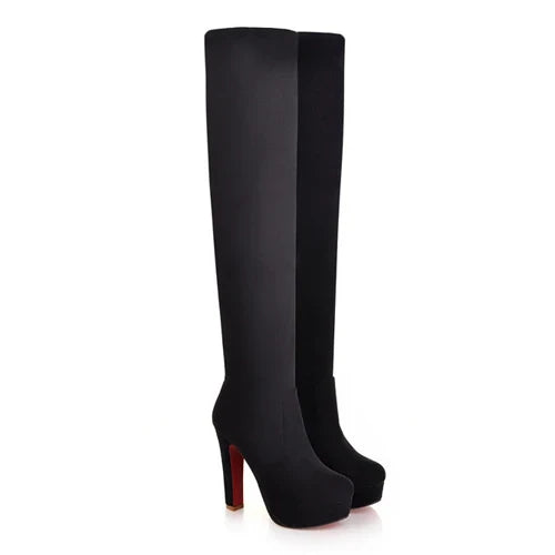 Shoes Over The Round Toe-Heeled Platform Slim Knee High Boots
