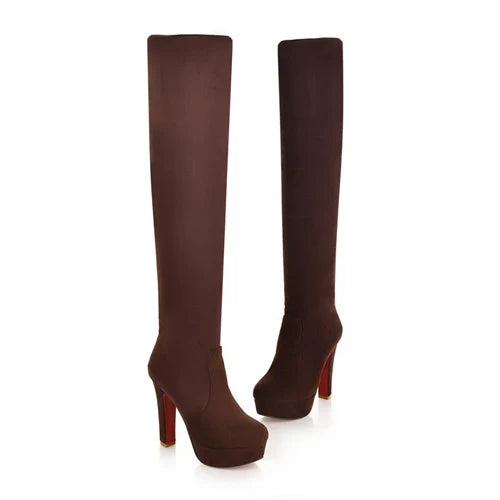 Shoes Over The Round Toe-Heeled Platform Slim Knee High Boots
