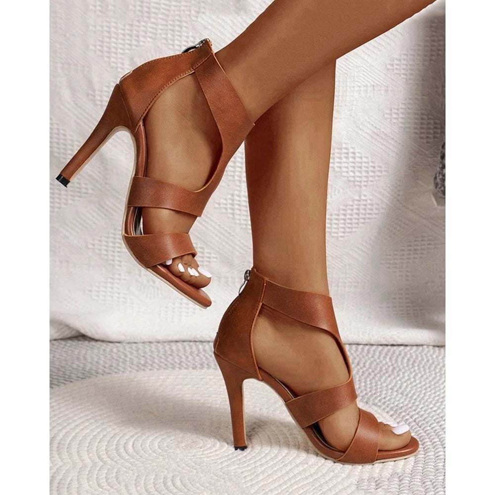 Solid High Heel Zip Back Peep Toe Outdoor Femme Party High Heel