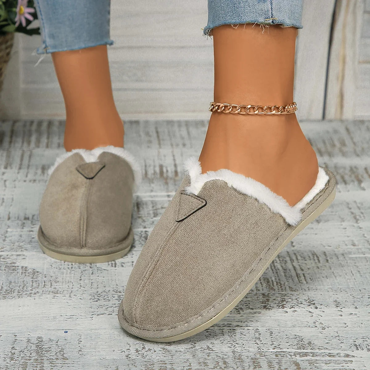 Warm Fur Cotton Slippers Flats Shoe Suede Short Plush Casual Non-Slip Snow Boots
