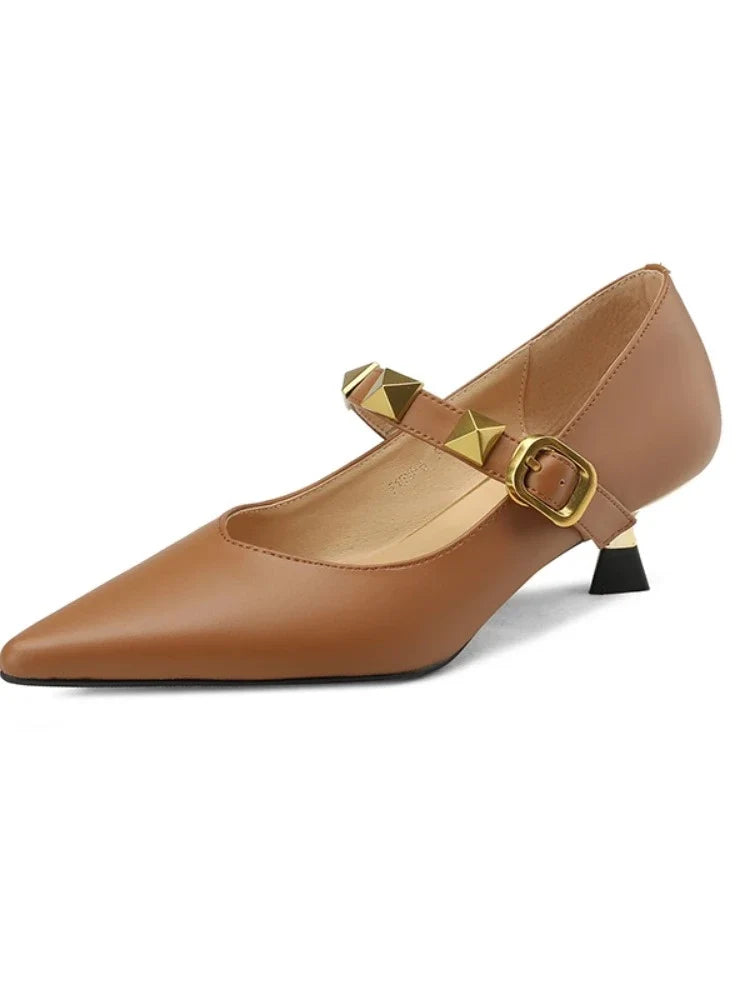 Fall New Pointed Shal Mouth Rivets Professional Temperament Women's Shoes Low Heel Pumps