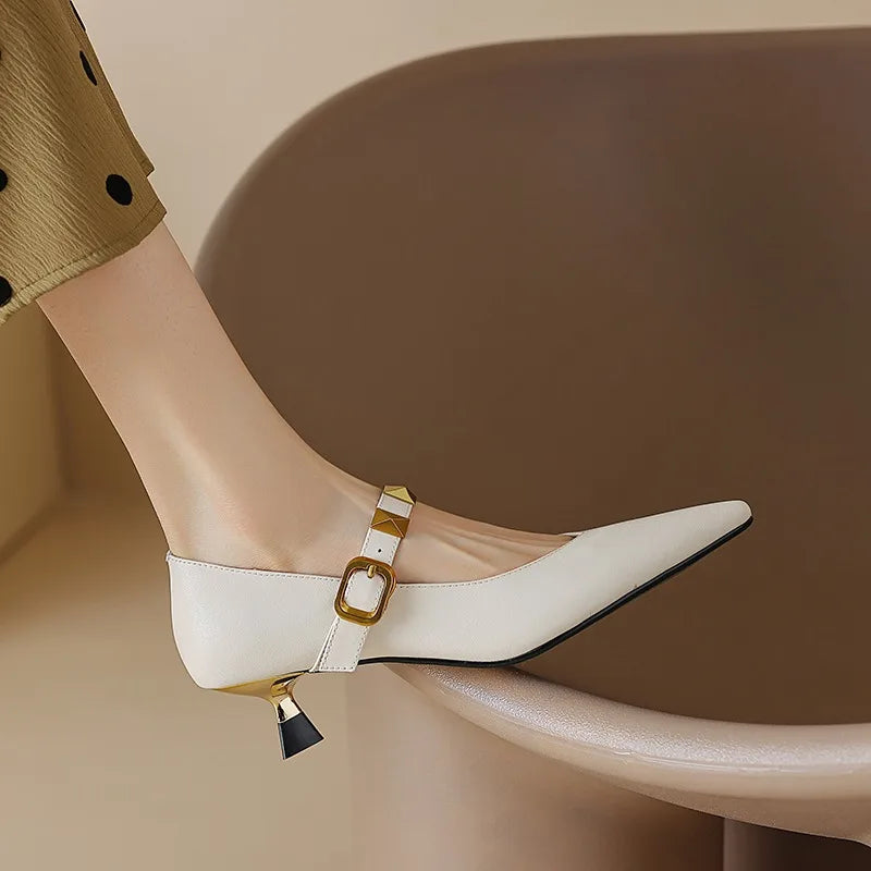 Fall New Pointed Shal Mouth Rivets Professional Temperament Women's Shoes Low Heel Pumps