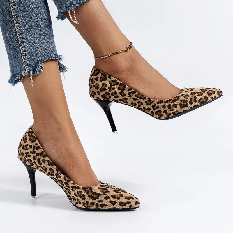 Leopard Print Non-Slip Versatile Outdoor Thin High Heel High Heel