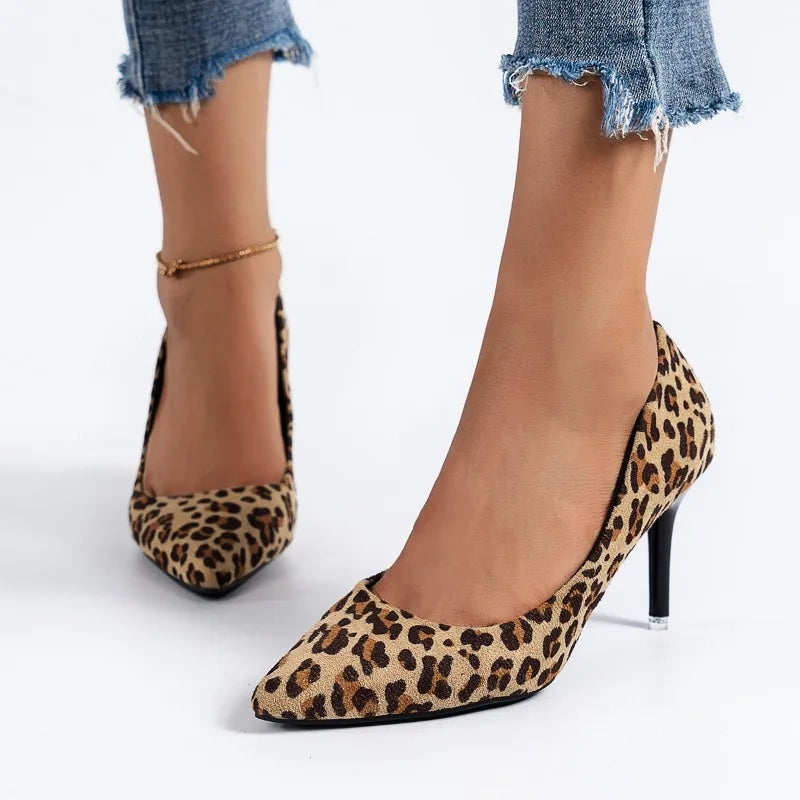 Leopard Print Non-Slip Versatile Outdoor Thin High Heel High Heel