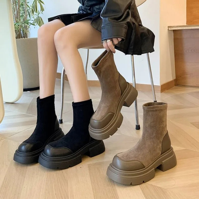Rubber Zipper Round Toe Rain Lolita Ankle Boot