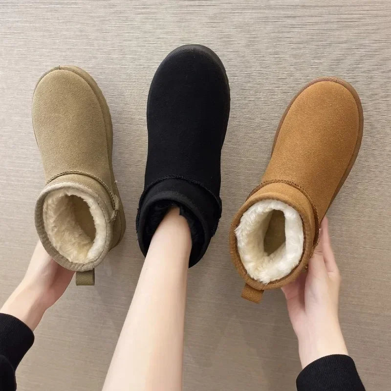 Round Toe Flat Heel Low Ankle Cotton Snow Boot