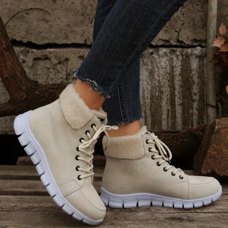 Fluffy Lace Up Soft Sole Flat Casual Warm Snow Boot