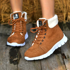 Fluffy Lace Up Soft Sole Flat Casual Warm Snow Boot