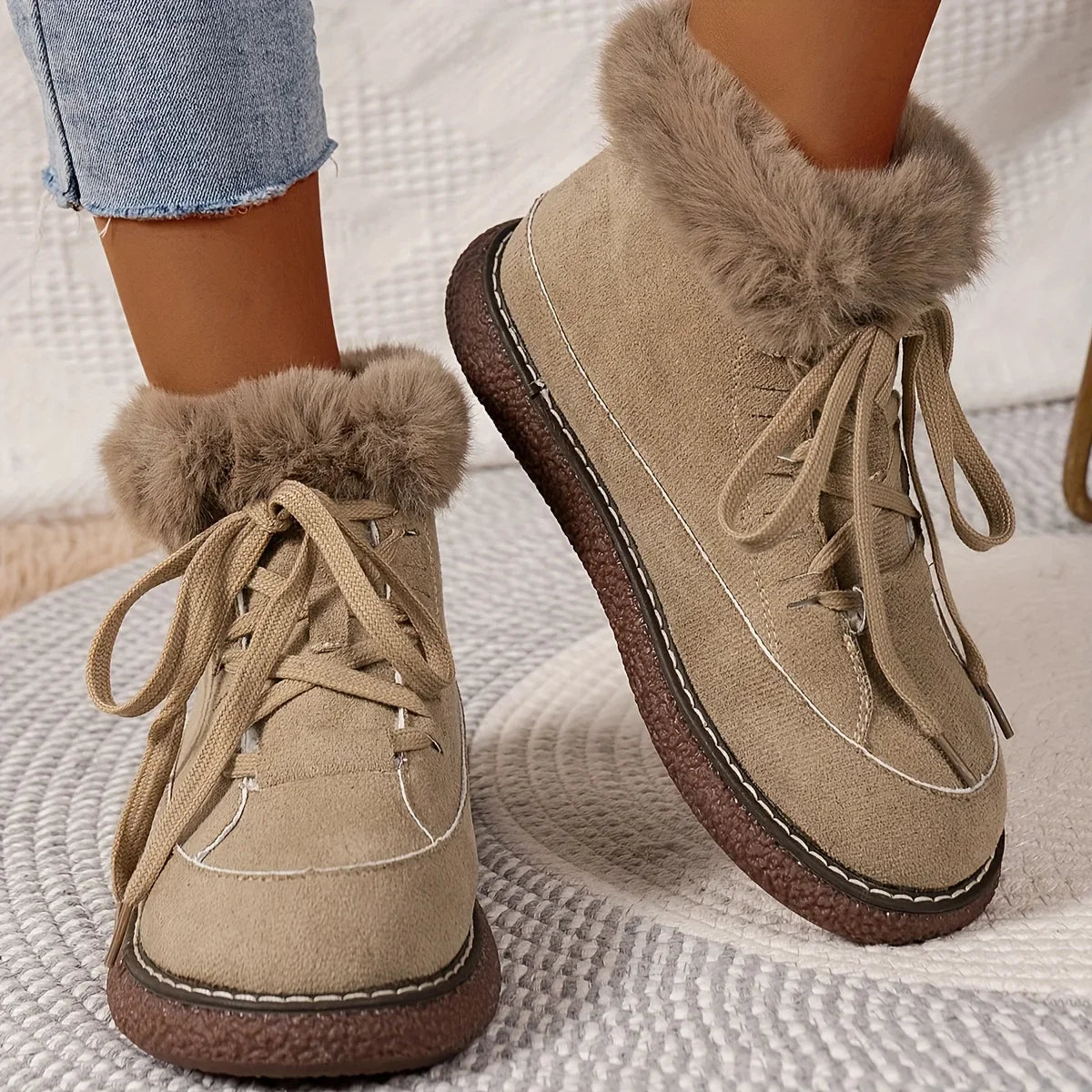 Solid Color Short Plush Lined Comfortable Warm Snow Boot