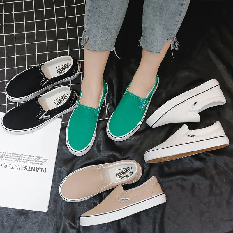 Womens Canvas Multicolor Checkerboard Design Slip-On Flats Skateboard