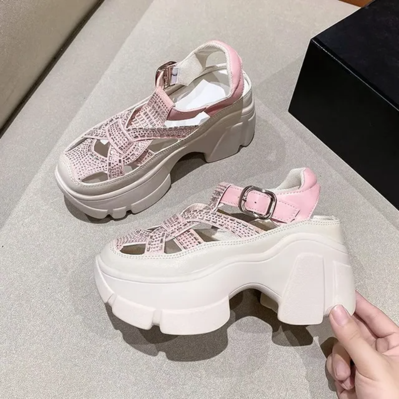 HueHaven Rhinestone Chunky Sandals